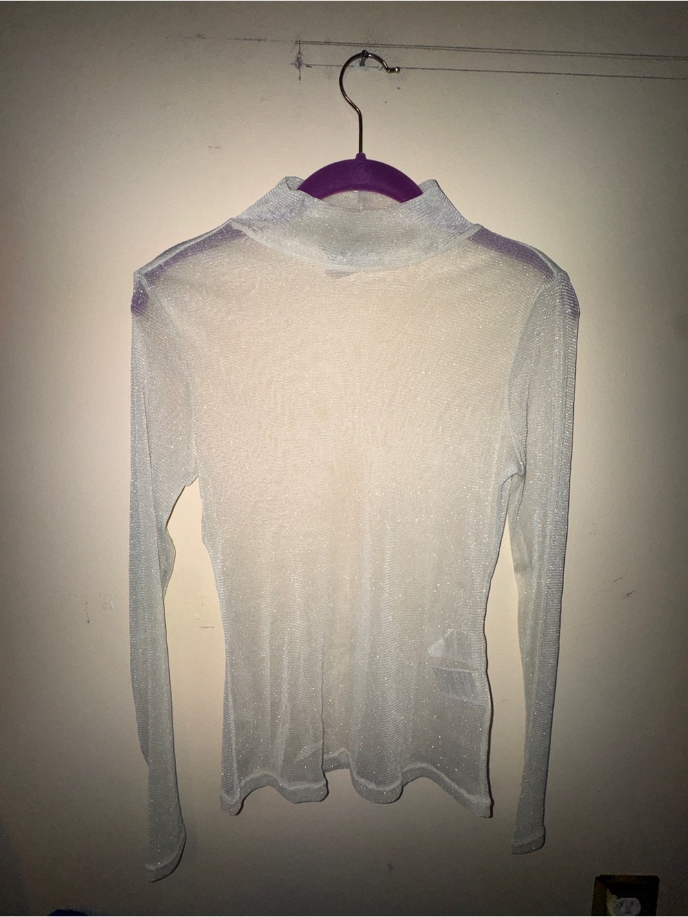H&M Sheer Shimmery Long Sleeve Mock Neck cream